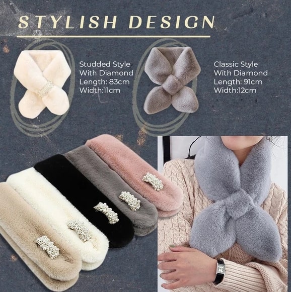 وشاح ملفوف من الفرو الصناعي الماسي للشتاء - Image 5